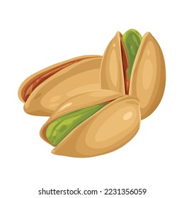 Vector product walnut pistachio icon. Pistachio nuts in the shell and with leaves. Illustration of food pistachio in flat minimalism style.Vector eps 10. perfect for design elements