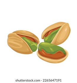 Vector product walnut pistachio icon. Pistachio nuts in the shell and with leaves. Illustration of food pistachio in flat minimalism style.Vector eps 10. perfect for design elements	