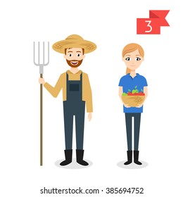 Vector profession characters: man and woman. Farmer.