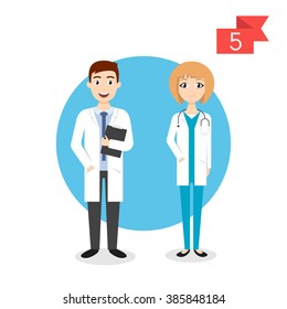 Vector profession characters: man and woman. Doctor.
