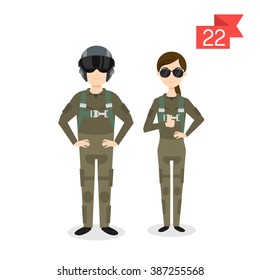 Vector Profession Characters: Man And Woman. Fighter Pilot.