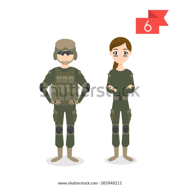 Vector Profession Characters Man Woman Soldier Stock Vector (Royalty ...