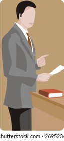 Serie de profesión de vectores. Abogado trabajando en un caso en la corte. Revisa mi portafolio para mucho más de esta serie así como miles de artículos similares y otros grandes vectores.