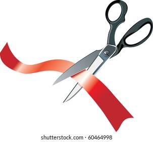 Vector professional hairdresser scissors isolated on white background slaughter premier red ribbon.