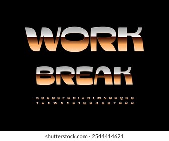 Icono profesional de Vector Work Break. Elegante fuente de oro. Conjunto de letras y números de alfabeto metálico reflectante.