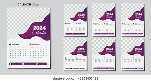 Vector professional modern 2024 calendar design.
