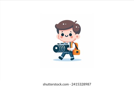 Vector professional photographer character, holding a camera. Male and female expert work.cute vector illustration