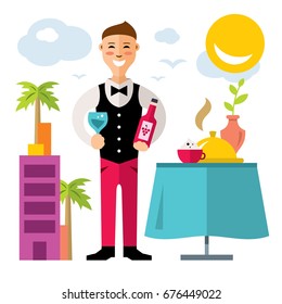 Vector professional Sommelier. Flat style colorful Cartoon illustration.