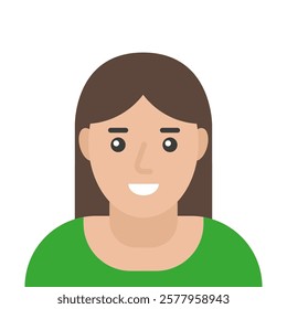 vector profile avatar, portrait of cheerful young woman with happy smiley, female avatar for game, app, portfolio, work, isolated on white background