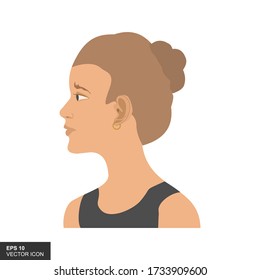 Vector profile display of young women side view. Illustration of flat style cartoon.