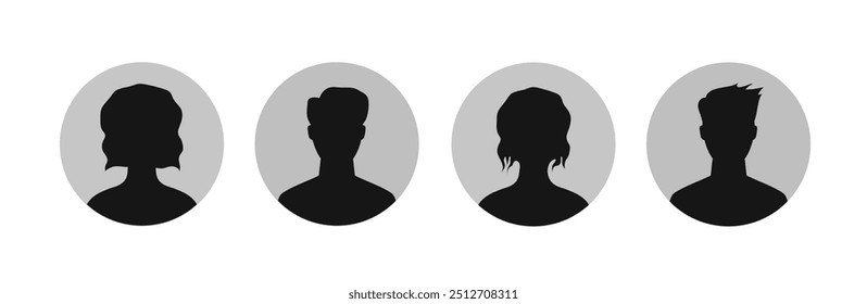 
Vector profile female and male half body, Avatar social media user icon,Circle button with avatar photo silhouette
