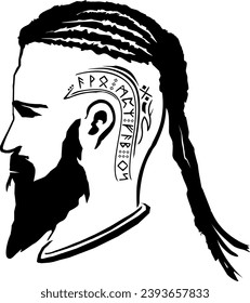 Vector profile of a male Viking - Viking beard, tattoos and hairstyle