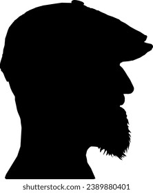 Vector profile silhouette - Bearded man with peaked cap