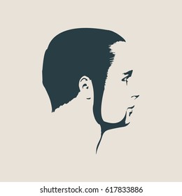 Vector profile view of bearded man. Isolated male face silhouette or icon