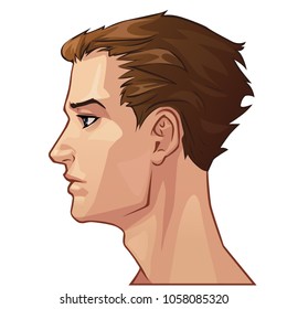 Vector profile young man and short brown hair isolated white