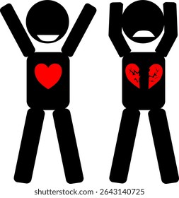Vector Profound Emotional Illustration of Love and Heartbreak, Depicting the Spectrum of Human Relationships from Joy to Sadness, Perfect for Graphic Design Projects,or Counseling Materials