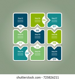 Vector progress background. Template for diagram, graph, presentation and chart. Business concept with 9 options, parts, steps or processes. Abstract background. eps 10
