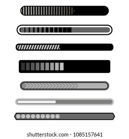 Vector Progress Loading Bar Grey Icons Isolated on White Background. Creative Web Design. Concepts of Indicators. Collection of Simle Different Preloaders