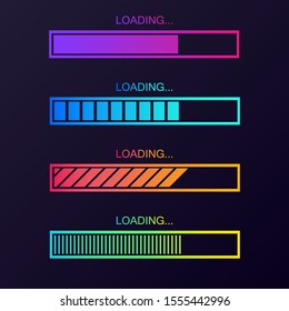 Vector progress loading bar set. Process indicator.