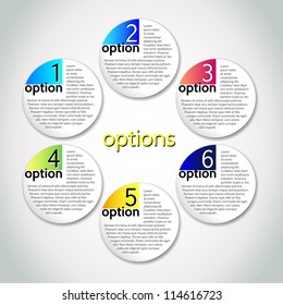 Vector progress options / one, two, three, four, five, six options with colour corner