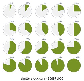 Vector progress pie chart. +5%