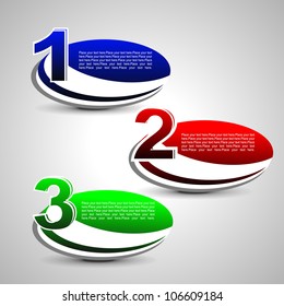 Vector progress product choice with numbers and description place in gray background.