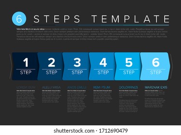 Vector progress steps as arrows template with descriptions - dark blue version