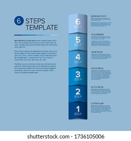 Vector progress steps as arrows template with descriptions - solid blue vertical version