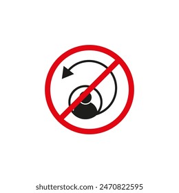 Vector prohibition of camera rotation. Black arrow and photo symbol. Red circular ban.