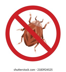 Vector prohibition sign with a bug. Danger of being bitten by insects. Bedbugs are in ban. Forbidden sign for dichlorvos and stickers.