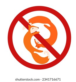 Señal de prohibición de vectores con zorros aislados del fondo. No toque animales salvajes. Peligro mordido.
