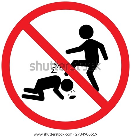 Vector prohibition sign illustrating physical abuse or aggressive behavior being restricted. Designed in a simple black icon style with red warning circle, suitable for social awareness campaigns, workplace regulations, and community safety messaging.