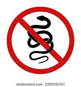 Vector prohibition sign with snake silhouette. Do not touch wild animals. Danger of a poisonous bite. Black silhouette of serpent in forbidden sign isolated from background