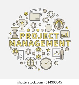 Vector project management illustration. Colorful business circular sign made with word PROJECT MANAGEMENT and flat icons