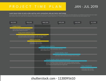 Vector project timeline graph - gantt progress chart of project - dark yellow and blue version