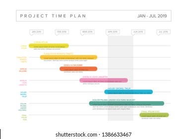 Vector project timeline graph - gantt progress chart with highlighted project tasks in time intervals