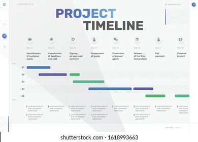 Vector Project Timeline Graph, Progress Chart Of Project - Eight Stages, Infographic Template. Time Plan Template With Project Tasks In Time Intervals. Easy To Use For Your Website Or Presentation