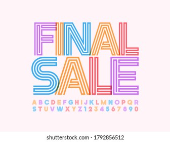 Vector promo advertising Final Sale. Colorful maze Font. Bright Abstract creative Alphabet Letters and Numbers