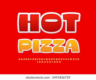 Vector promocional de publicidad Hot Pizza. Fuente de estilo adhesivo. Juego de moda de letras y números de alfabeto con estilo.