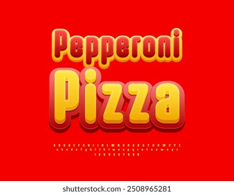 Promo vetor de publicidade Pepperoni Pizza. Fonte clara criativa. Conjunto moderno de letras e números alfabéticos elegantes.