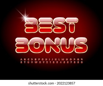 Vector promo banner Best Bonus. Premium Red and Gold Font. Elite Alphabet Letters and Numbers set