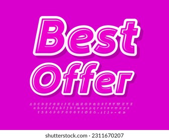 Vector promo banner Best Offer.  Pink Glossy Font. Bright Alphabet Letters, Numbers and Symbols set