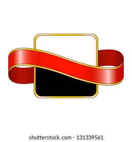 Vector promo banner decorated with red ribbon.
