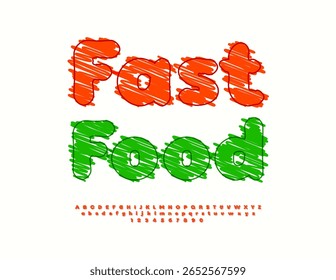 Vector Promo banner Fast Food. Bright Sketched Font. Drawn set of Alphabet Letters and Numbers