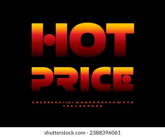 Vector promo banner Hot Price. Unique Flaming Font. Artistic Alphabet Letters and Numbers set