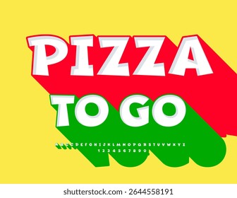 Faixa promocional de vetor Pizza To Go. Fonte 3D com Sombra Grande. Trendy Cool Alfabeto Letras e Números definido.