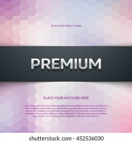 Vector promo banner with shadow and geometric pattern. Premium. Dotted stripe. 3d metallic typography. Flyer design template. Web advertisement.