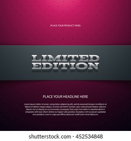 Vector promo banner with shadow. Limited edition. Dotted stripe. 3d metallic typography. Flyer design template. Web advertisement.