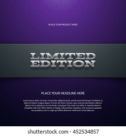 Vector promo banner with shadow. Limited edition. Dotted stripe. 3d metallic typography. Flyer design template. Web advertisement.