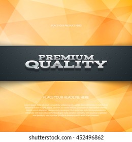 Vector promo banner with shadow and modern polygonal background. Premium quality. Dotted stripe. 3d metallic typography. Flyer design template. Web advertisement.